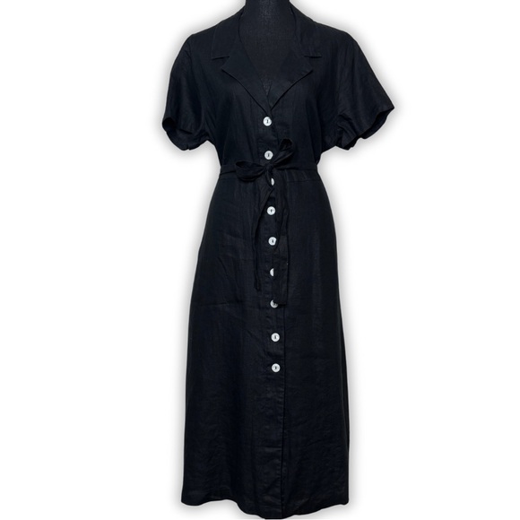 Quince Dresses & Skirts - Quince 100% European Linen Black Button Down Shirt Dress Size L